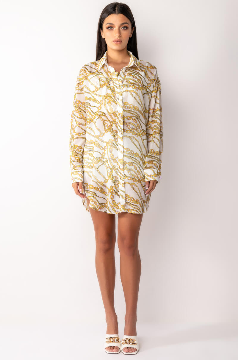 Extra View Link Up Oversized Chiffon Button Down