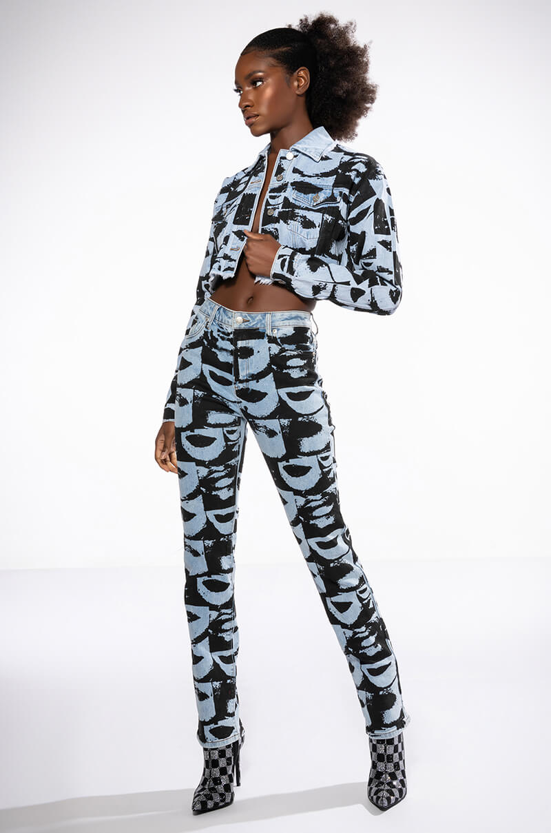 Side View Lips Are Sealed Graphic Denim Jacket