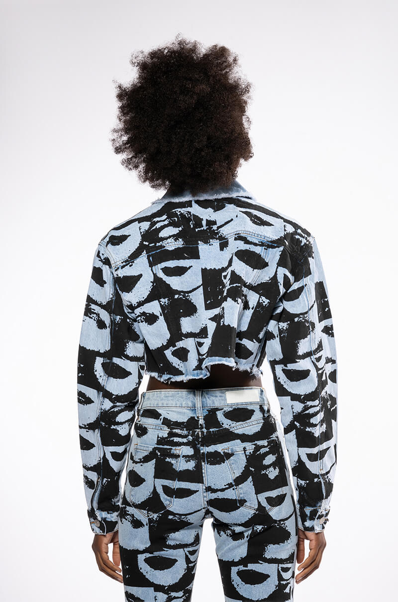 Full View Lips Are Sealed Graphic Denim Jacket