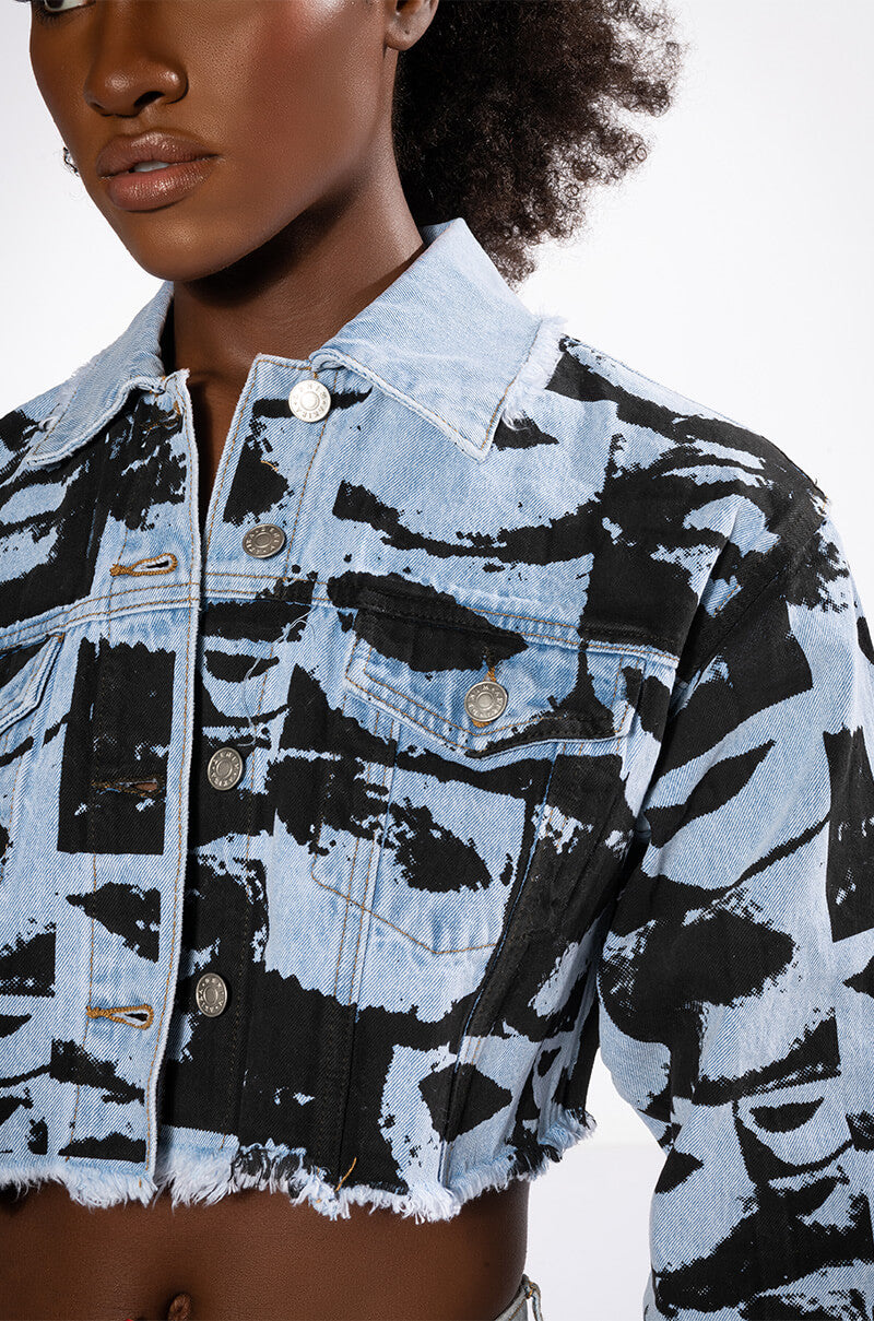 Extra View Lips Are Sealed Graphic Denim Jacket