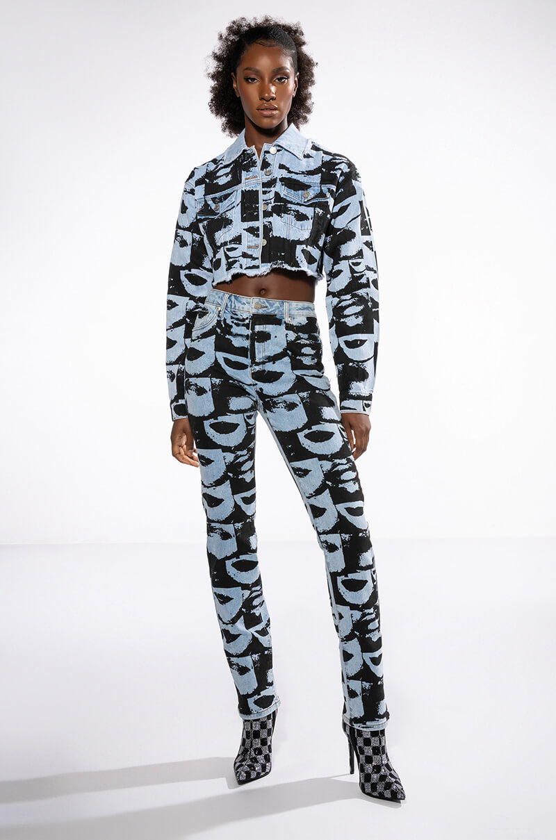 Extra View Lips Are Sealed Graphic Denim Jacket