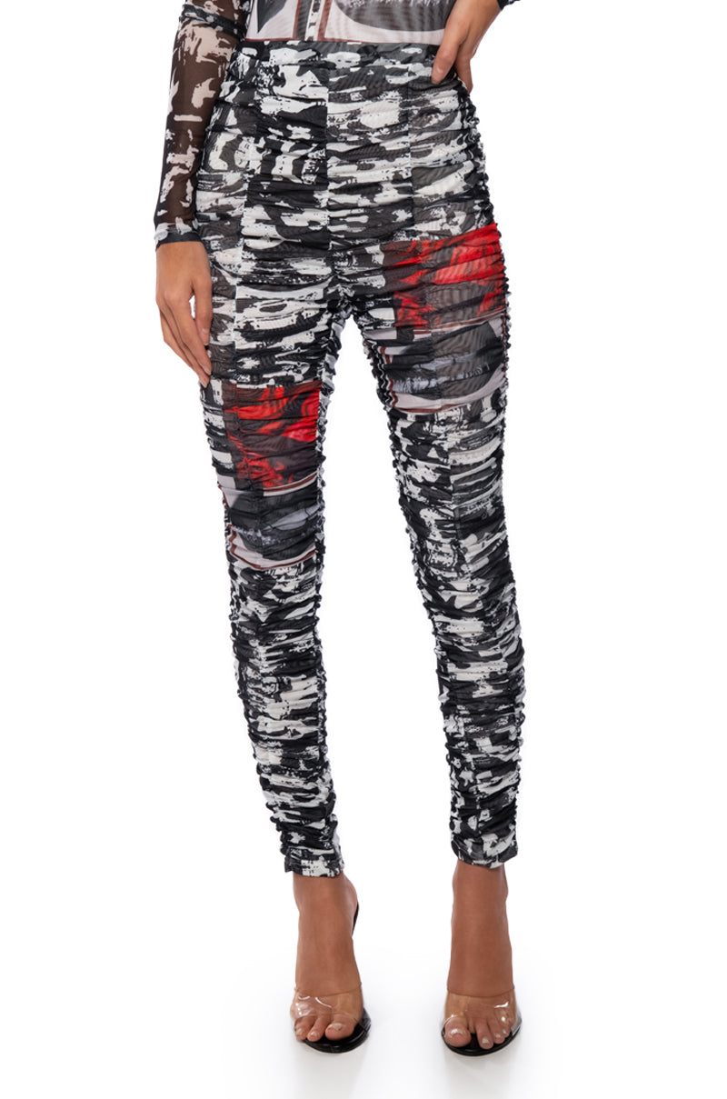 Front View Lips Are Sealed Ruched Mesh Legging