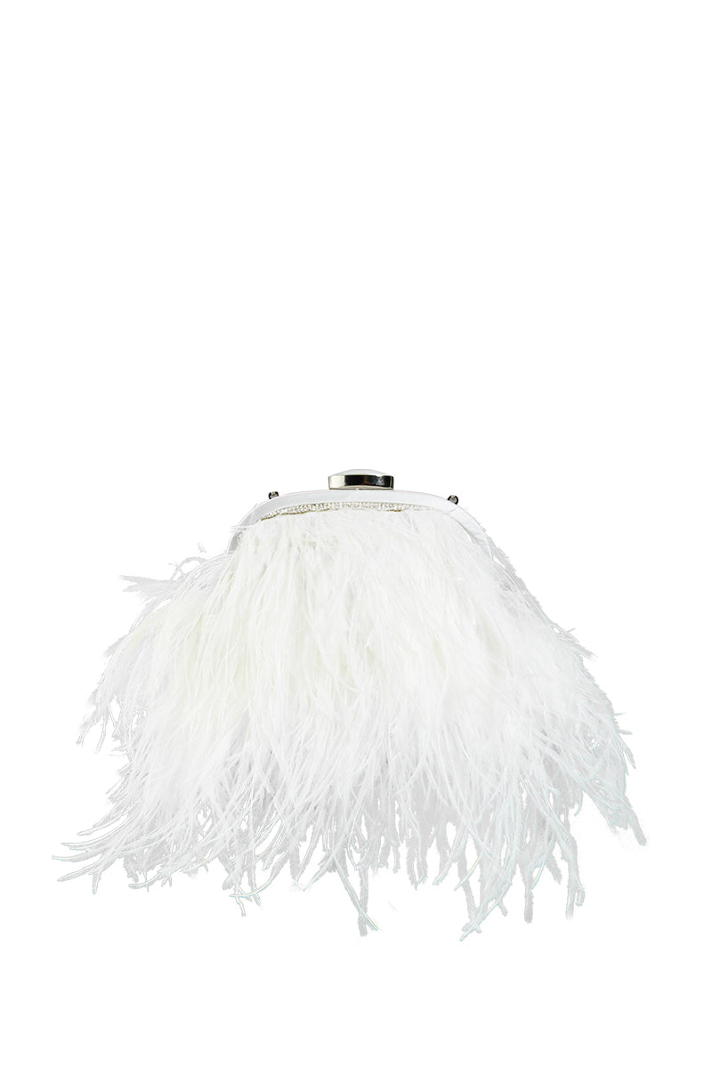 Side View Lissandra Feather Clutch Bag In White
