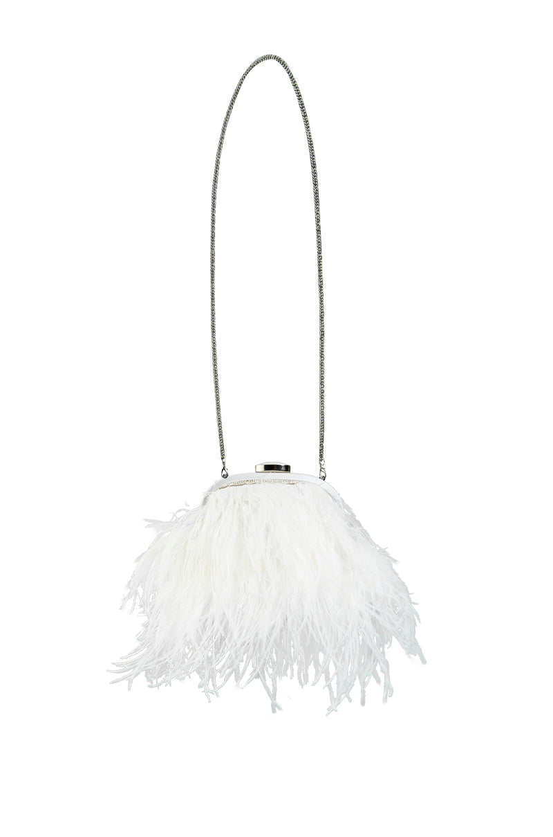Detail View Lissandra Feather Clutch Bag In White