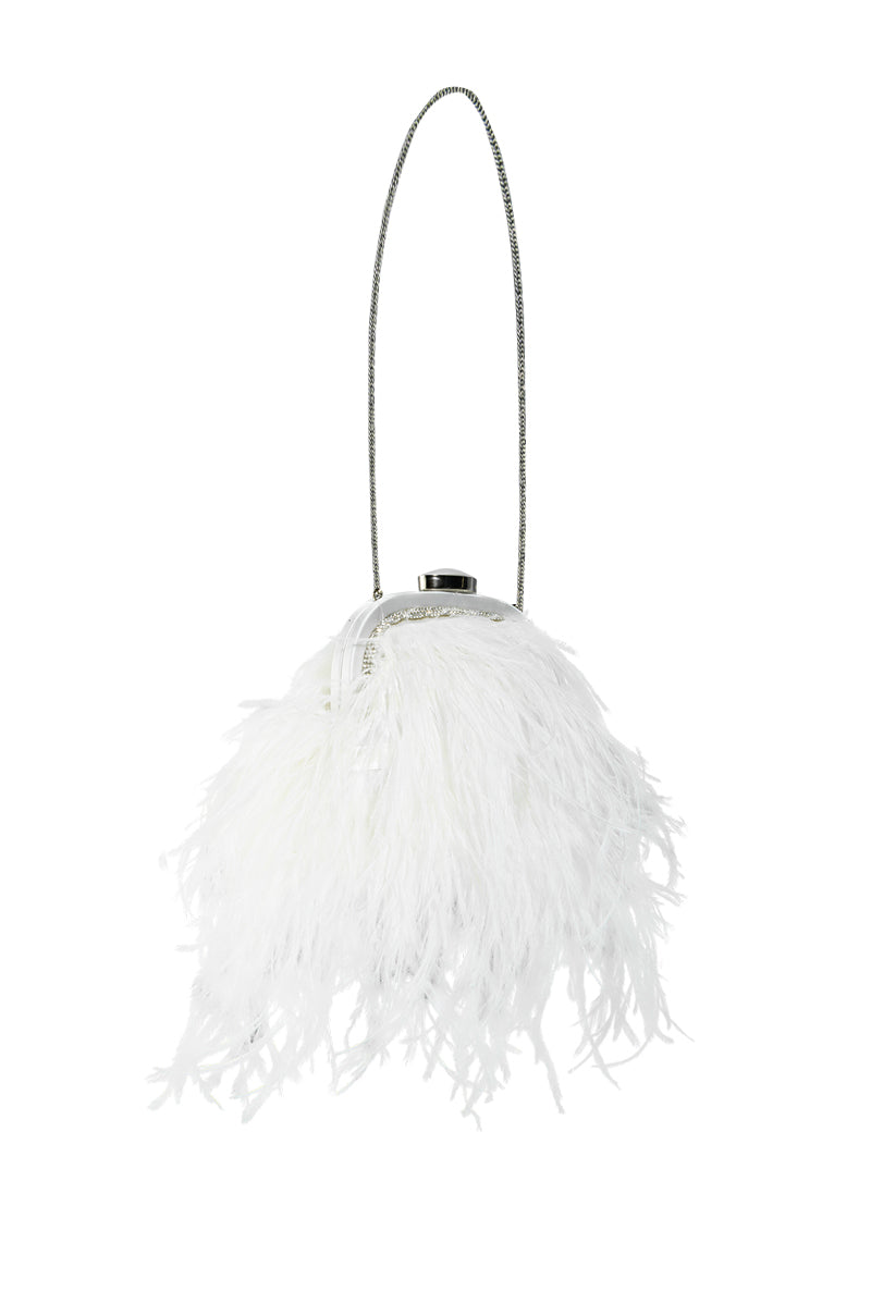 Full View Lissandra Feather Clutch Bag In White