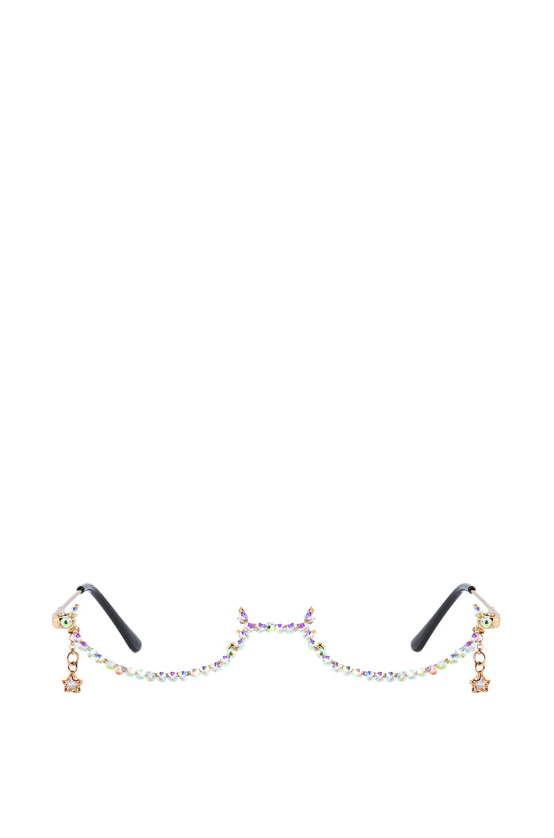Side View Listen Closely Lensless Embellished Eyewear In Gold 1