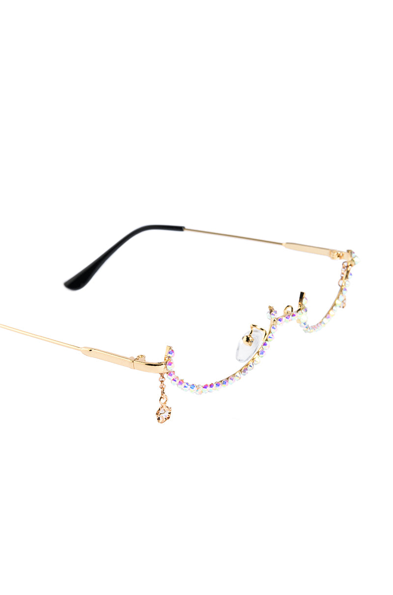 Detail View Listen Closely Lensless Embellished Eyewear In Gold 3