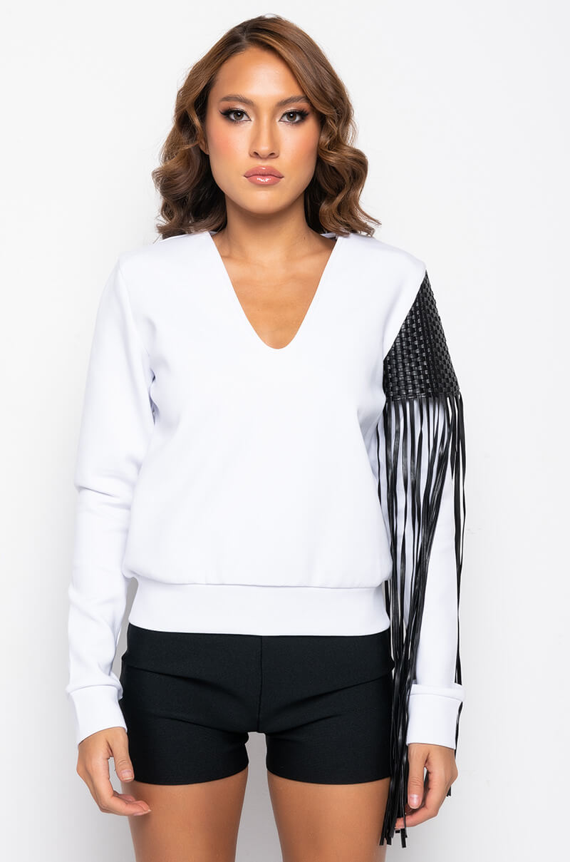 Back View Listen Up Fringe Detail Sweatshirt