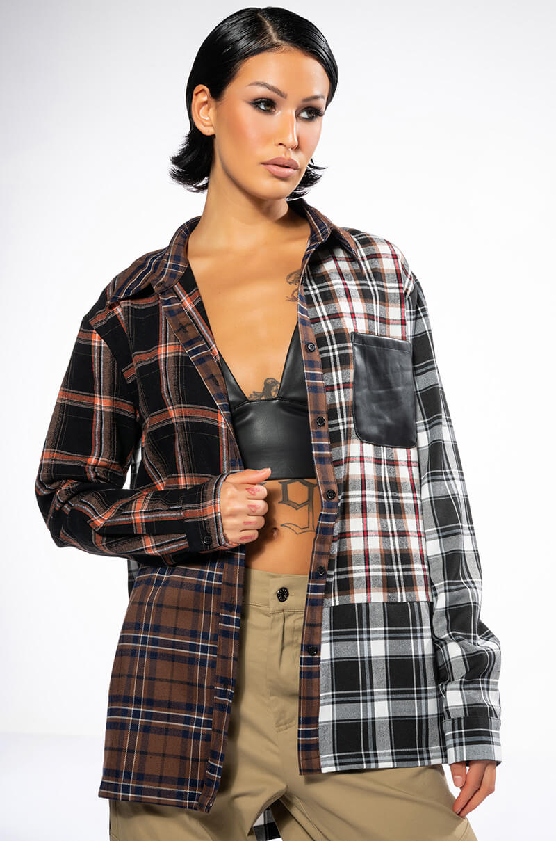 LITHIUM LONG SLEEVE PATCHWORK FLANNEL BUTTON DOWN view 0