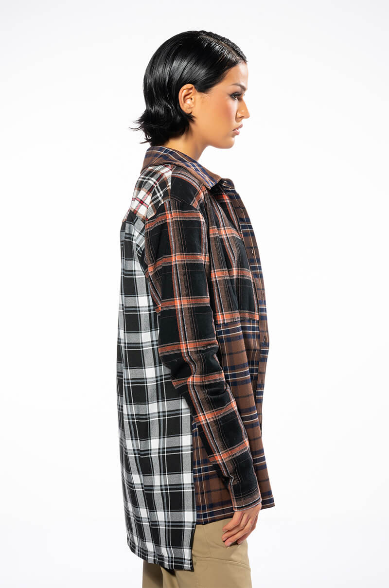 Detail View Lithium Long Sleeve Patchwork Flannel Button Down