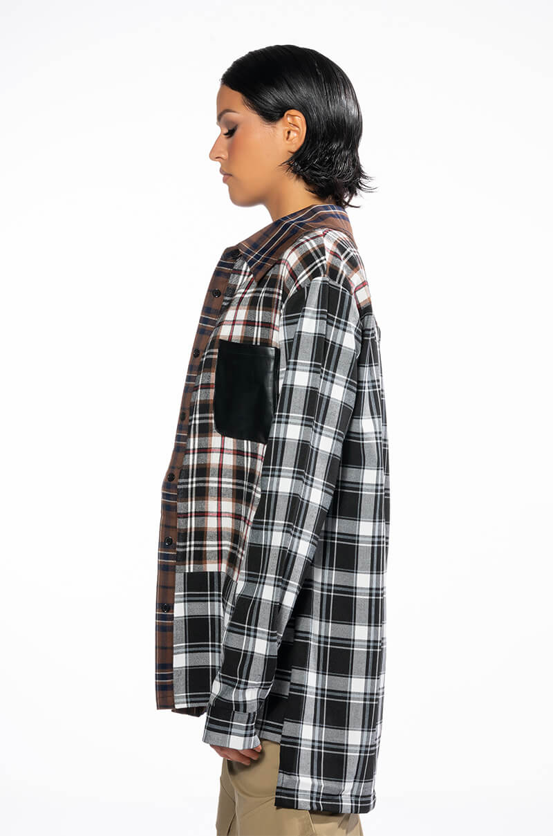 Full View Lithium Long Sleeve Patchwork Flannel Button Down