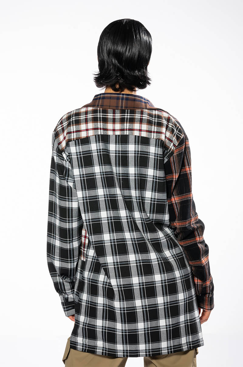 Extra View Lithium Long Sleeve Patchwork Flannel Button Down