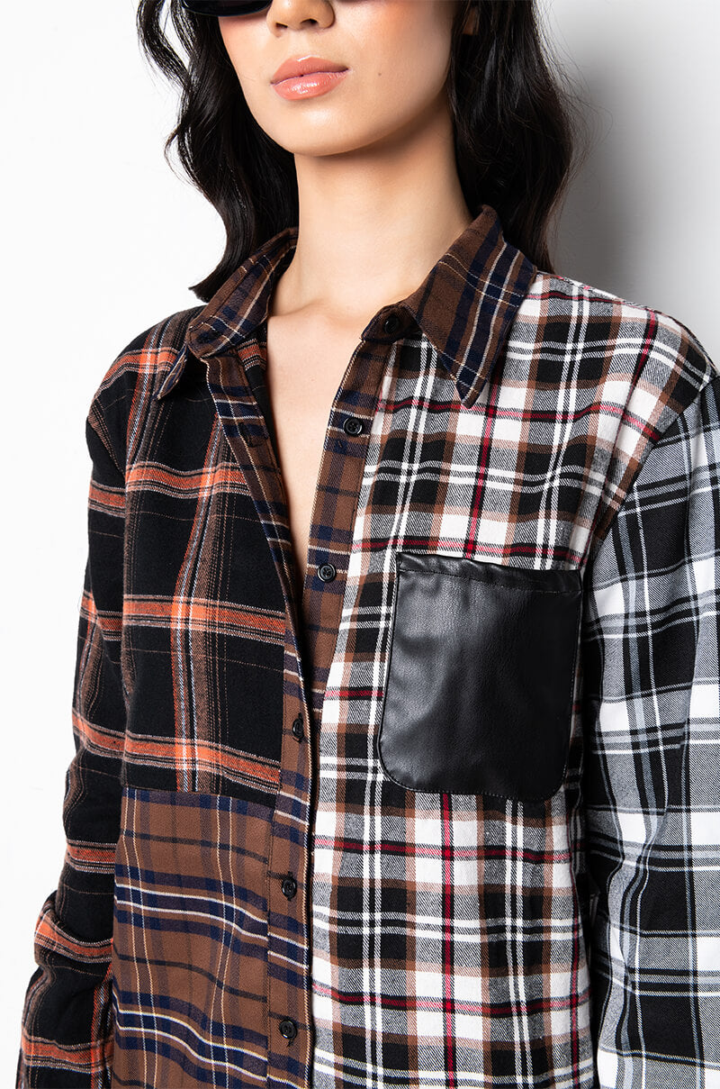 Extra View Lithium Long Sleeve Patchwork Flannel Button Down