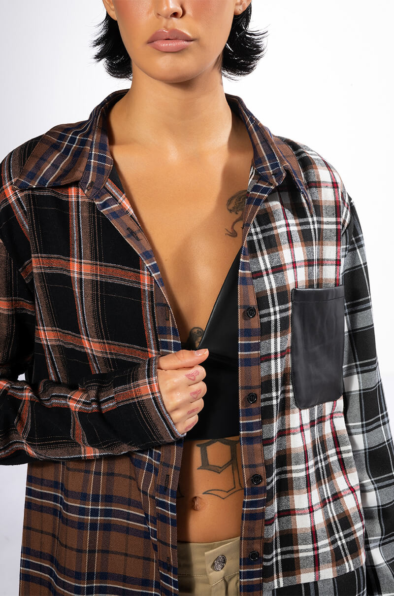Extra View Lithium Long Sleeve Patchwork Flannel Button Down