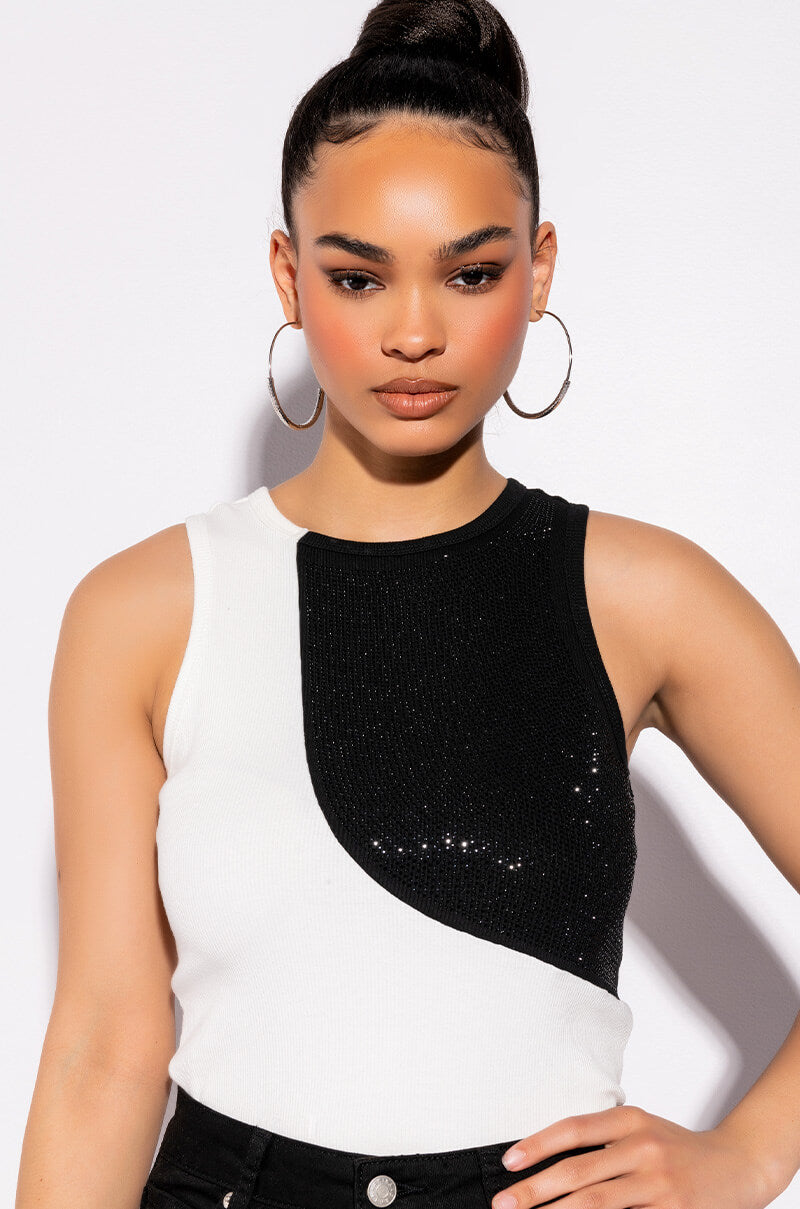 Front View Little Something Extra Rhinestone Crew Neck Ribbed Tank