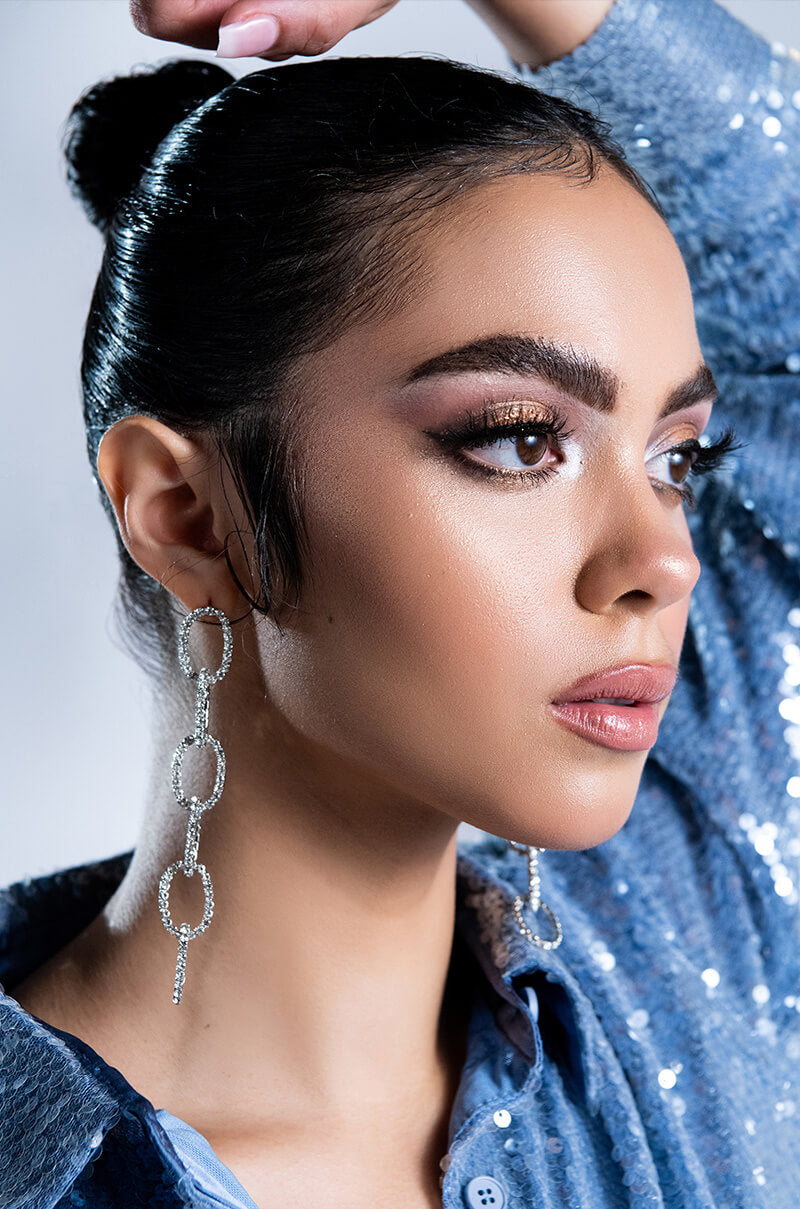 Front View Litty Rhinestone Cable Link Earrings
