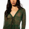 Front View Livin On A Prayer Tie Front Mesh Blouse