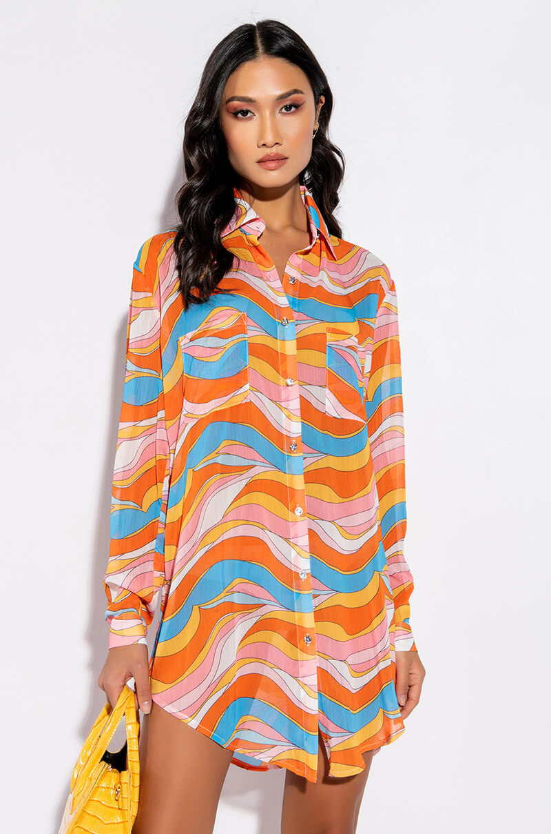 Front View Living Proof Oversized Chiffon Button Down Blouse