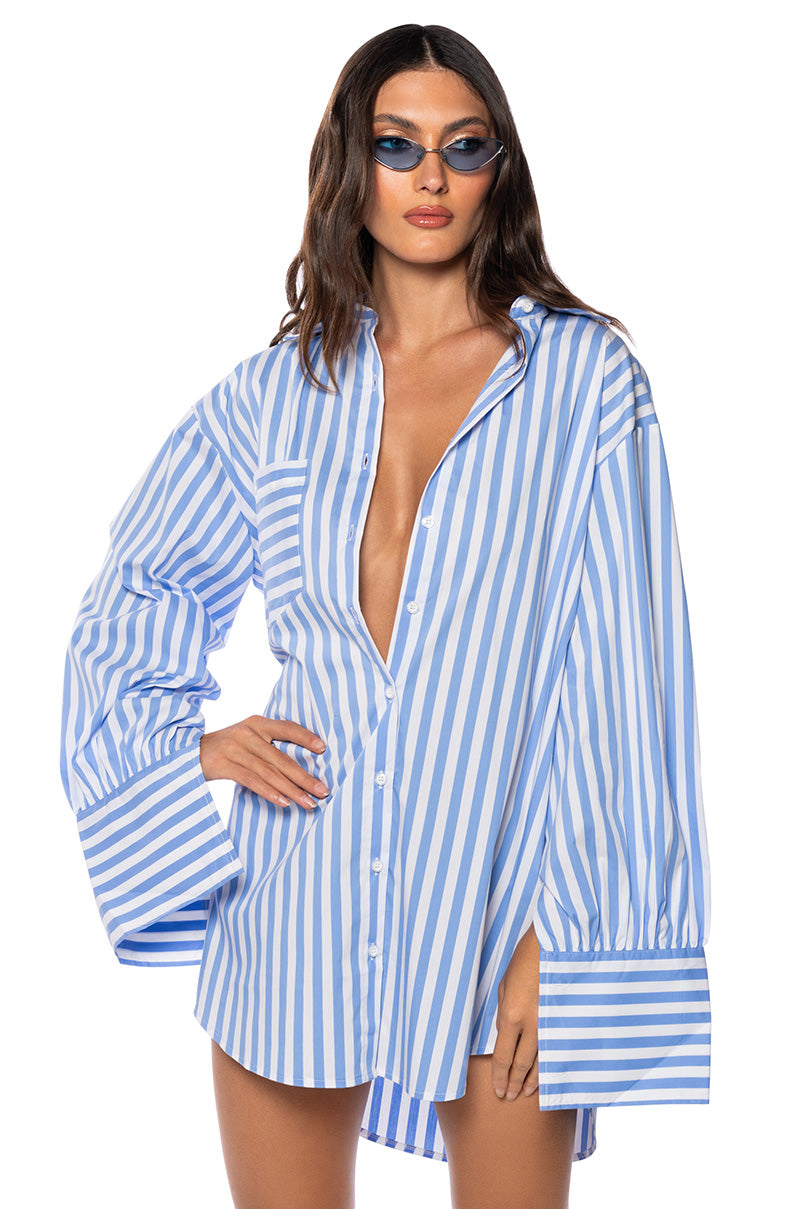 Front View Logan Striped Poplin Mini Dress