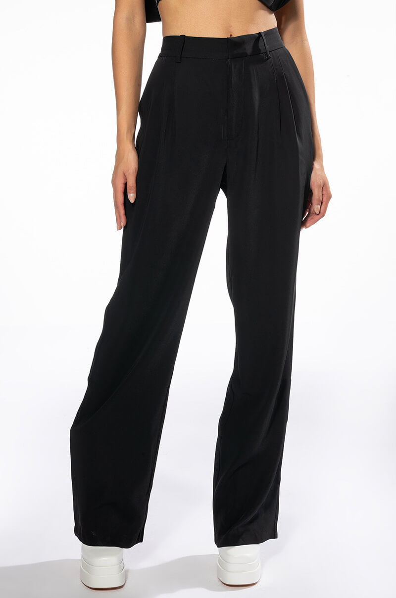 Front View Logan Wide Leg Trouser In Black