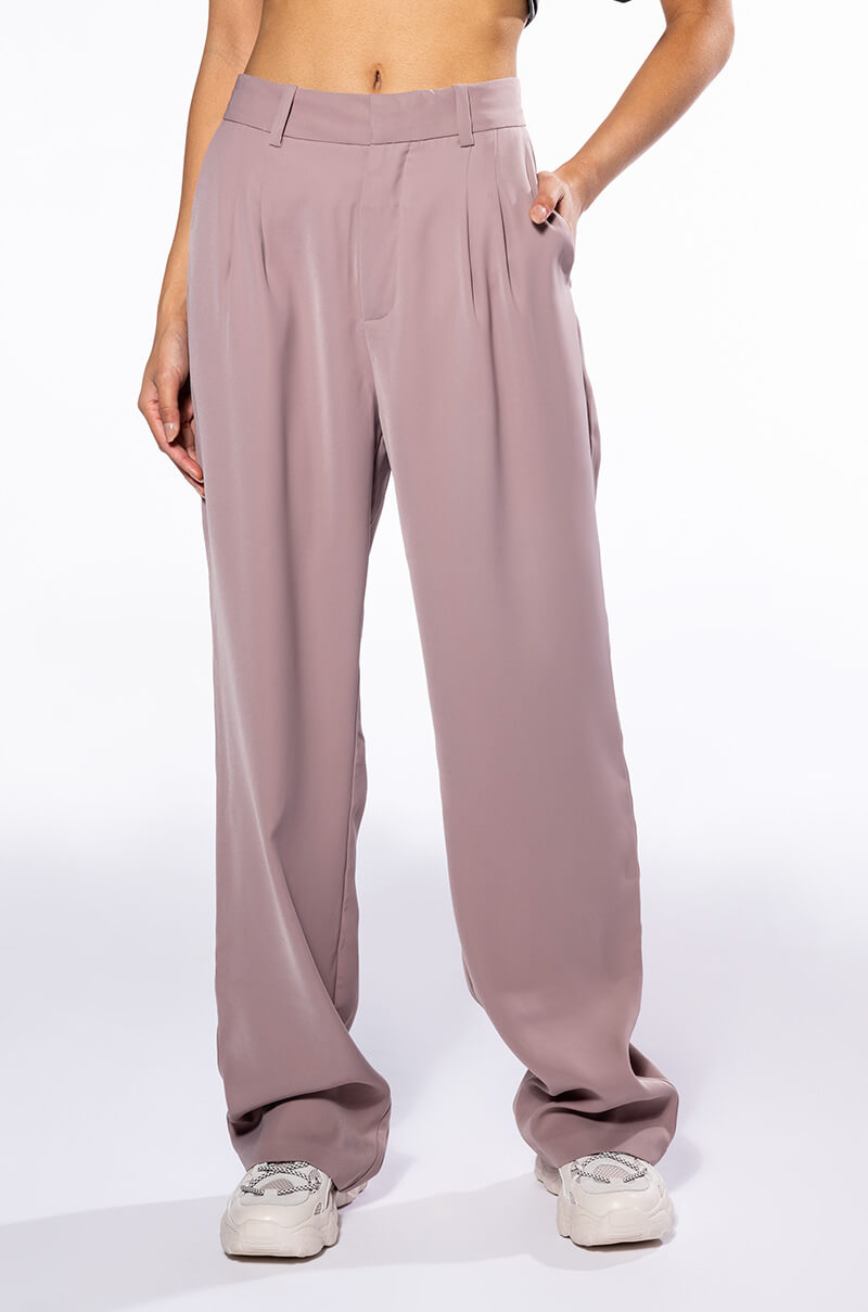 Front View Logan Wide Leg Trouser In Taupe