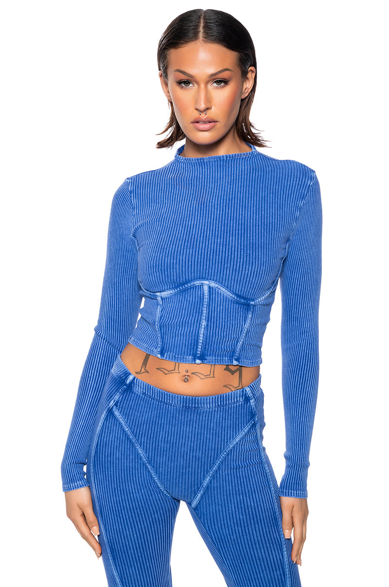 Front View Lola Mineral Wash Corset Long Sleeve Top