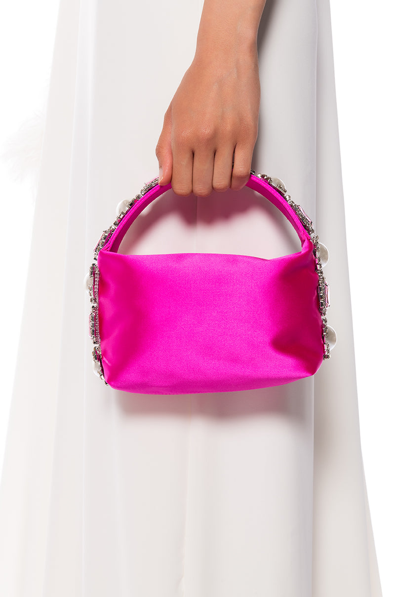 Front View Lollipop Satin Embellished Trim Mini Bag