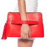 Front View London Calling Faux Leather Clutch In Red