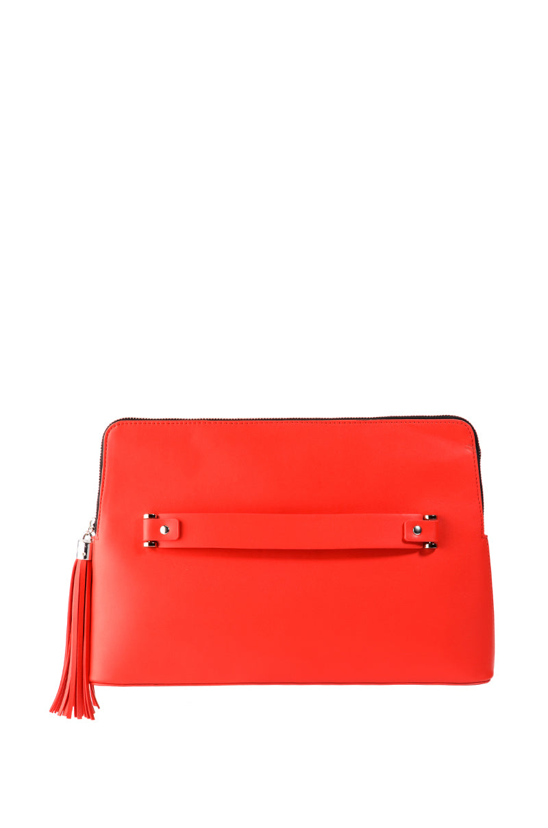 Side View London Calling Faux Leather Clutch In Red 1