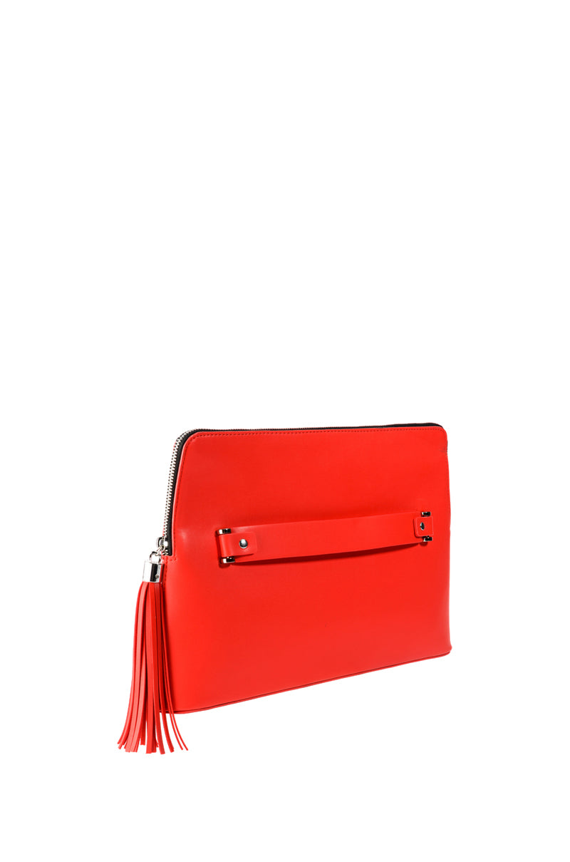Back View London Calling Faux Leather Clutch In Red 2
