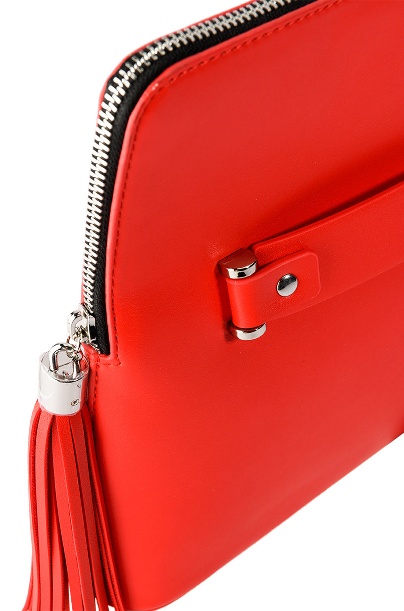 Detail View London Calling Faux Leather Clutch In Red 3