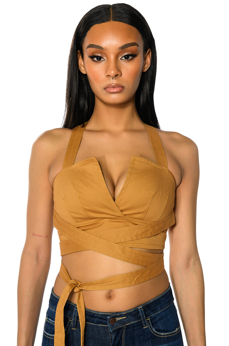 Front View Londyn Cross Back Wrap Tank Top 1