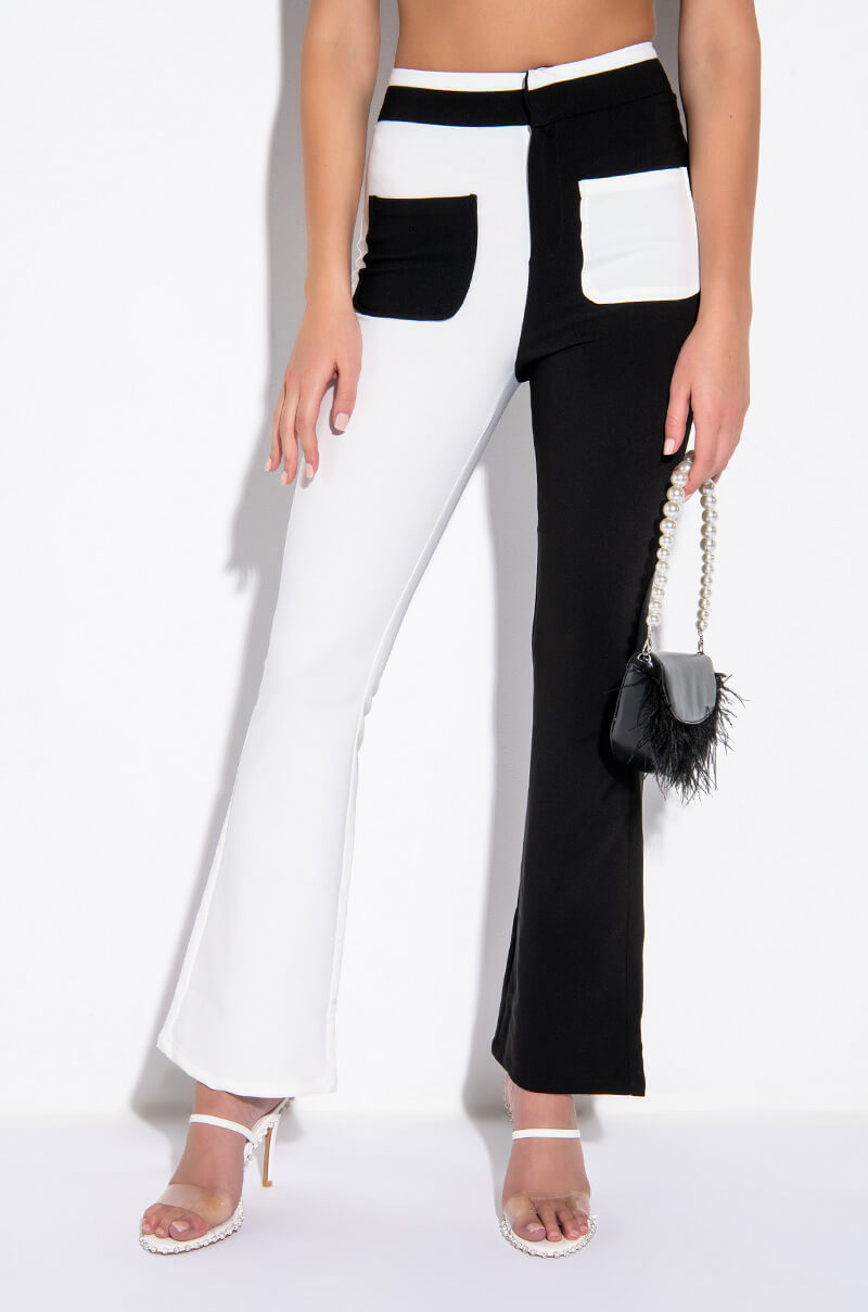 Front View Long Lines Colorblock Flared Trouser