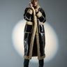 Front View Long Patent Trench Coat With Fur Trim