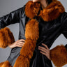 Front View Long Pleather Jacket With Faux Fur Trim