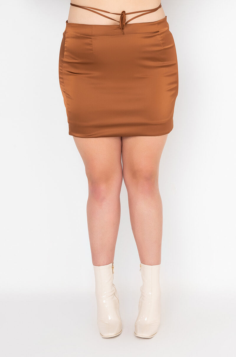 Front View Long Way To Go Lace Up Mini Skirt Plus Size