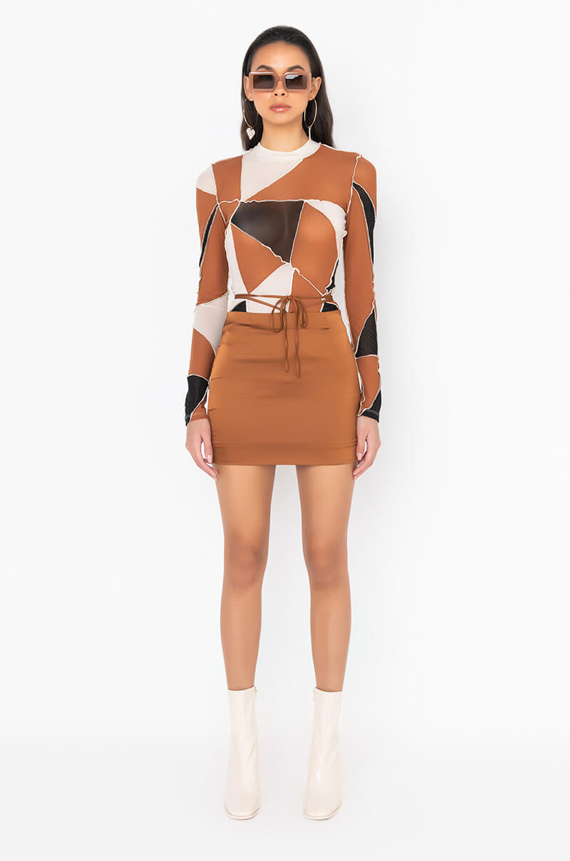 Extra View Long Way To Go Lace Up Mini Skirt