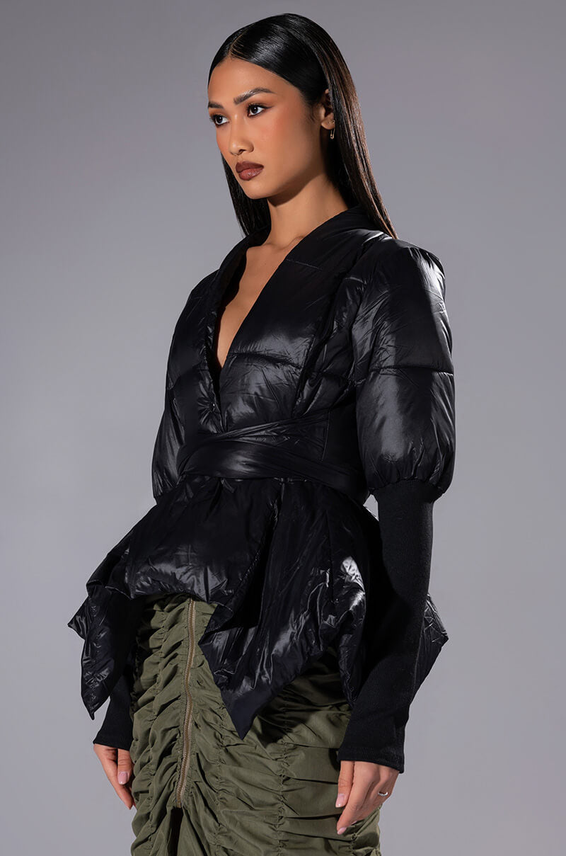 Front View Longing For You Tie Front Puffer 0