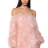 Front View Loofah Off The Shoulder Mini Dress