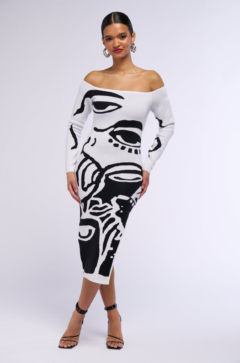 LOOK AT ME ABSTRACT PRINT KNIT MIDI DRESS view 0