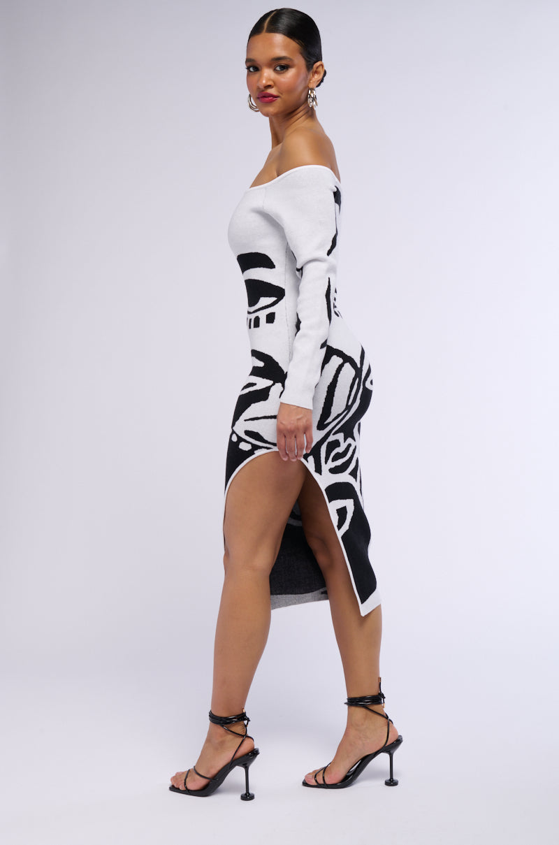 Back View Look At Me Abstract Print Knit Midi Dress