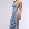 Front View Look At Me Lace Up Denim Midi Dress