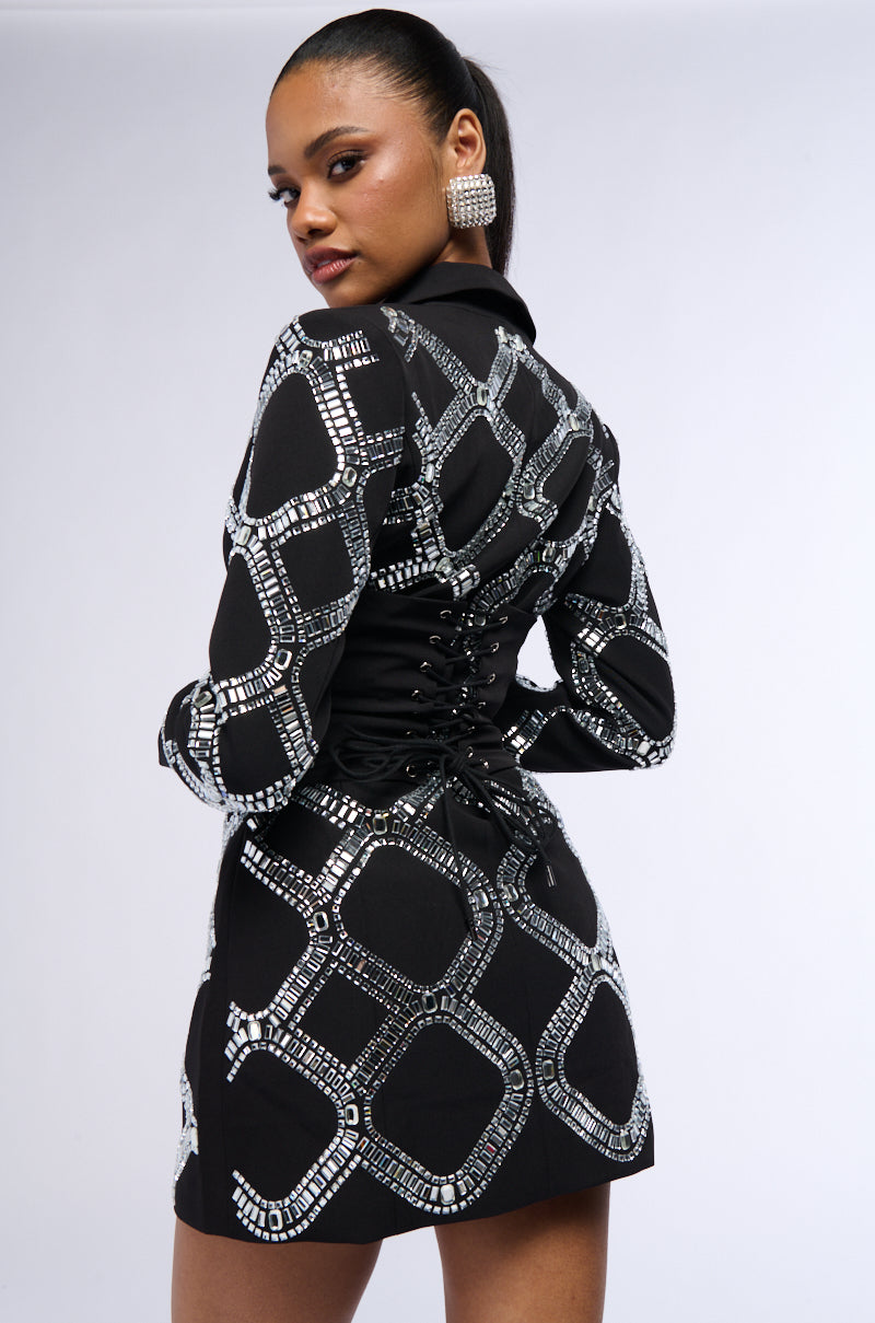 Detail View Look At Me Rhinestone Blazer Dress
