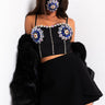 Front View Look At Me Rhinestone Corset Bustier in Black Multi