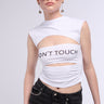 Front View Look Dont Touch Graphic Cutout Tee