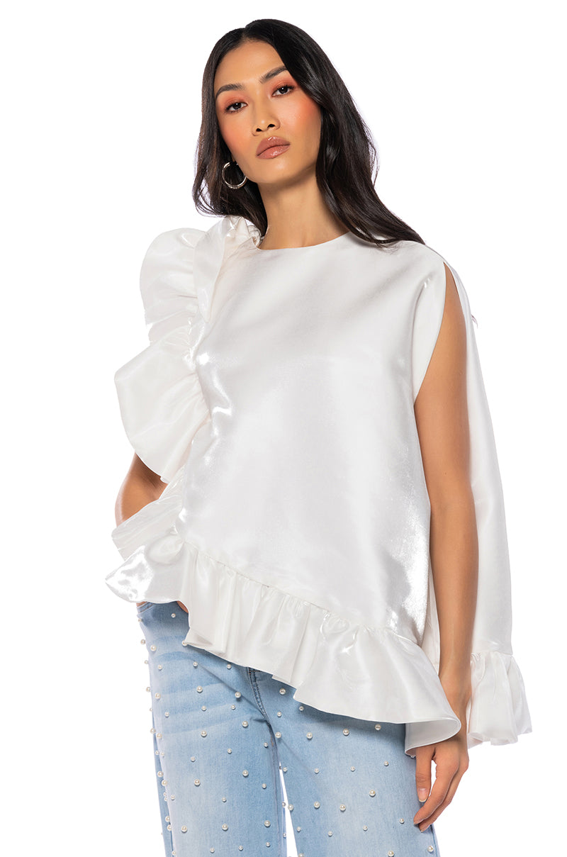 Front View Look My Way Asymmetrical Top In White