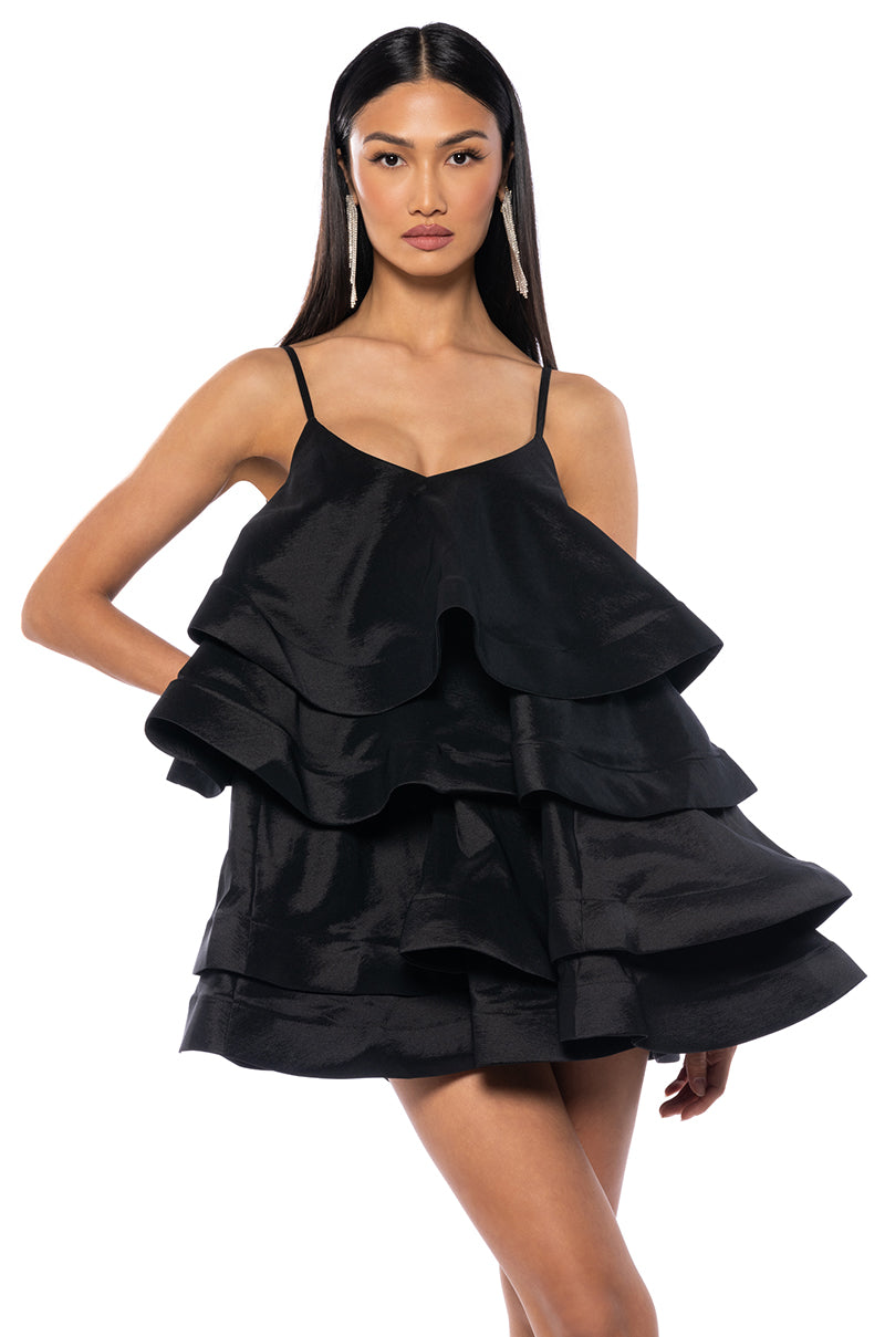 Front View Looking For Lust Ruffle Mini Dress In Black