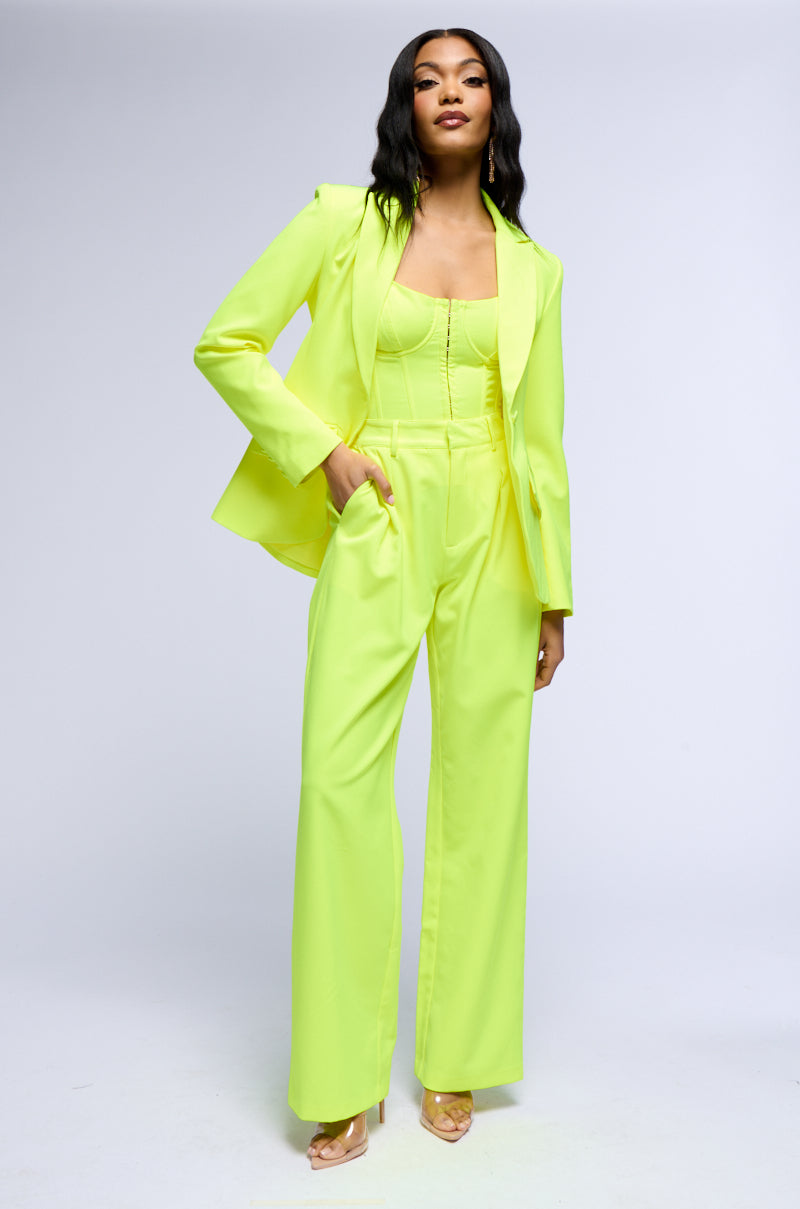 Detail View Looking Sharp Fitted Blazer In Neon Yellow