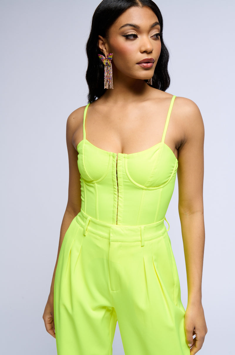 LOOKING SHARP FITTED CORSET TOP IN NEON YELLOW view 0