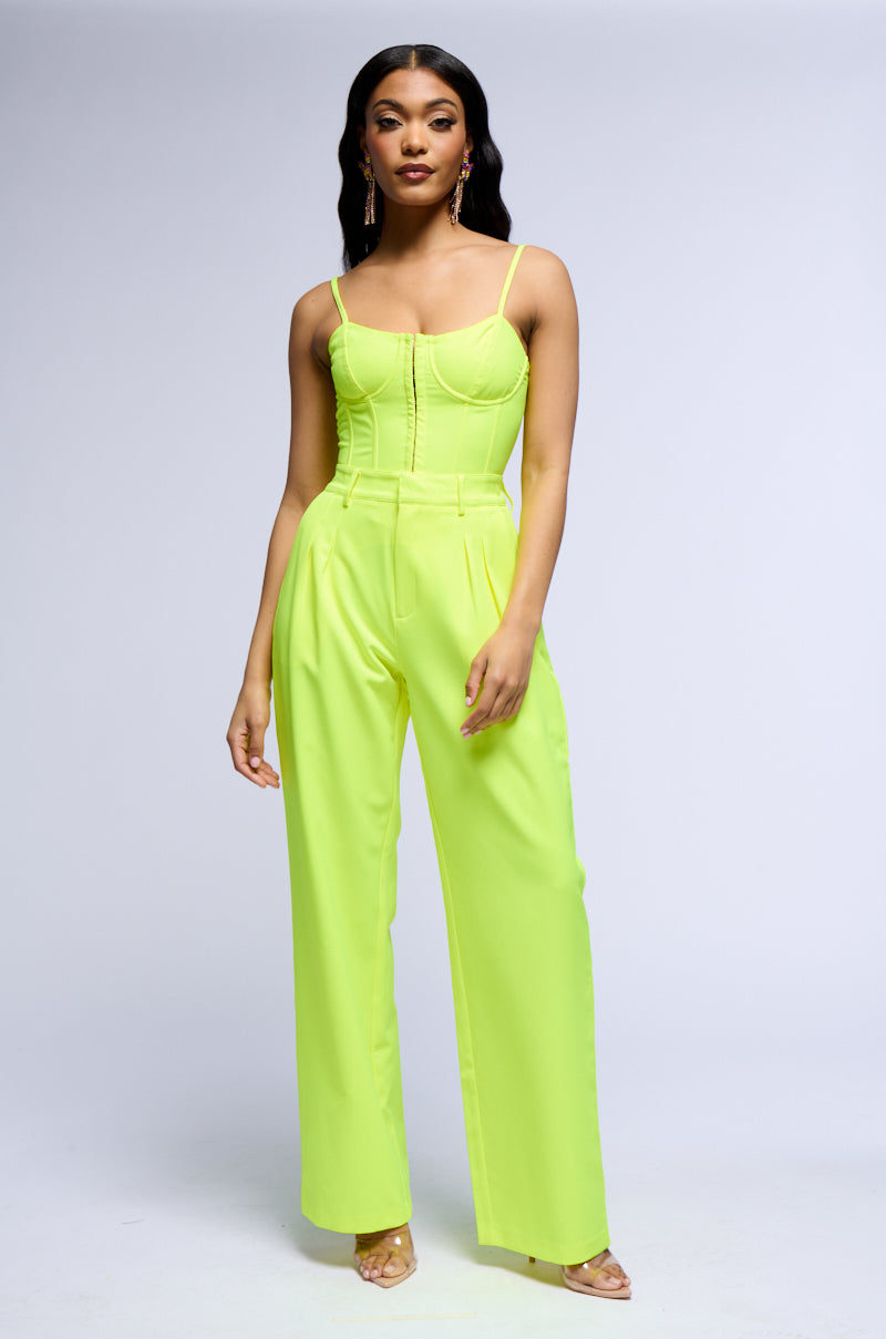 Back View Looking Sharp Fitted Corset Top In Neon Yellow